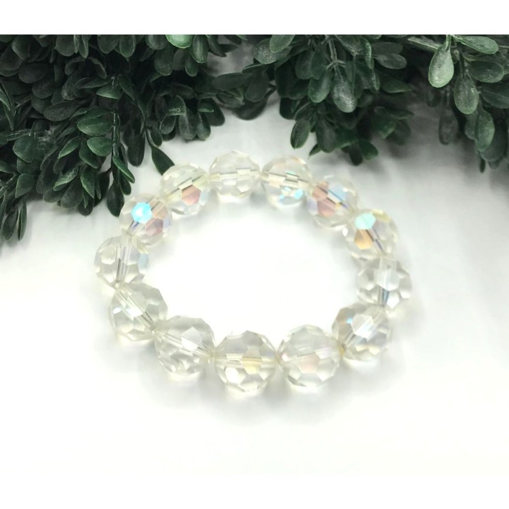 Vintage Bracelet Faceted AB Glass Beads 8" Stretchy